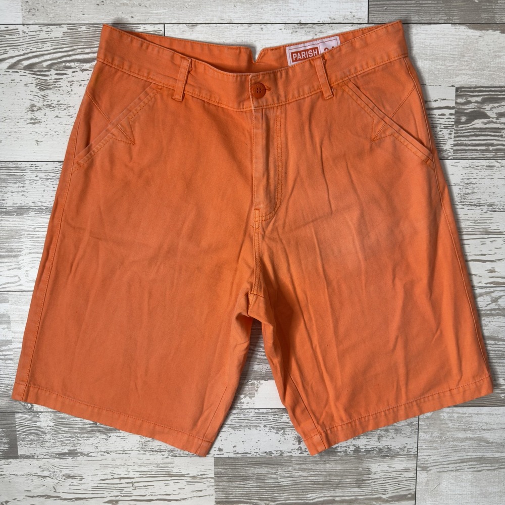 Parish Chino Shorts Mens 34 Orange 10 Inseam Canvas Flat Front Casual Summer